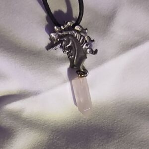 Silver Unicorn Pendant Necklace with Rose Quartz Point